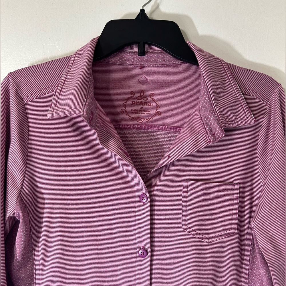 Prana Kinley in Vivid Viola Pinstripe Outdoor Shirt Top Long Sleeve Stretch Sz M - Picture 4 of 14
